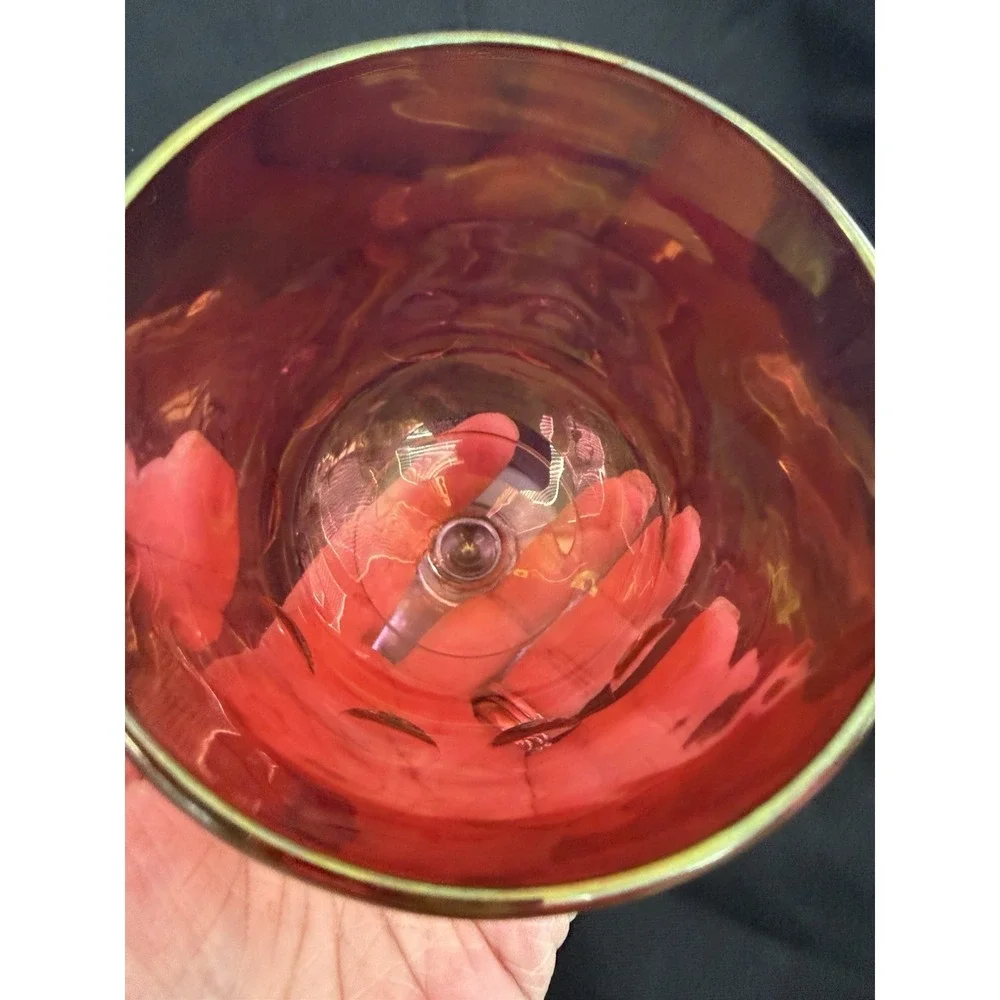Ruby Red Stemmed Painted Glass Wine Glass, Clear Base, 5.5 in, Round